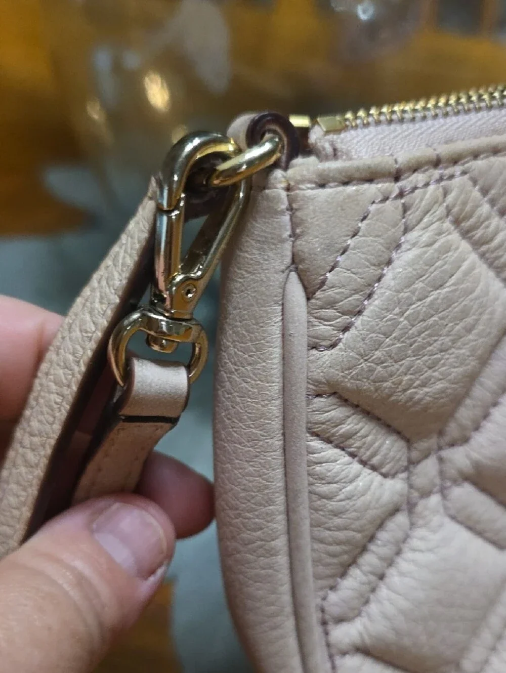 kate spade Quilted Leather Wristlet in Light Taupe